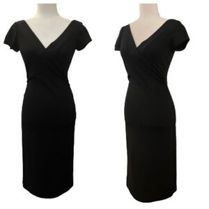 Diane Von Furstenberg LBD Cap Sleeve V Neckline Wool Black Size 6